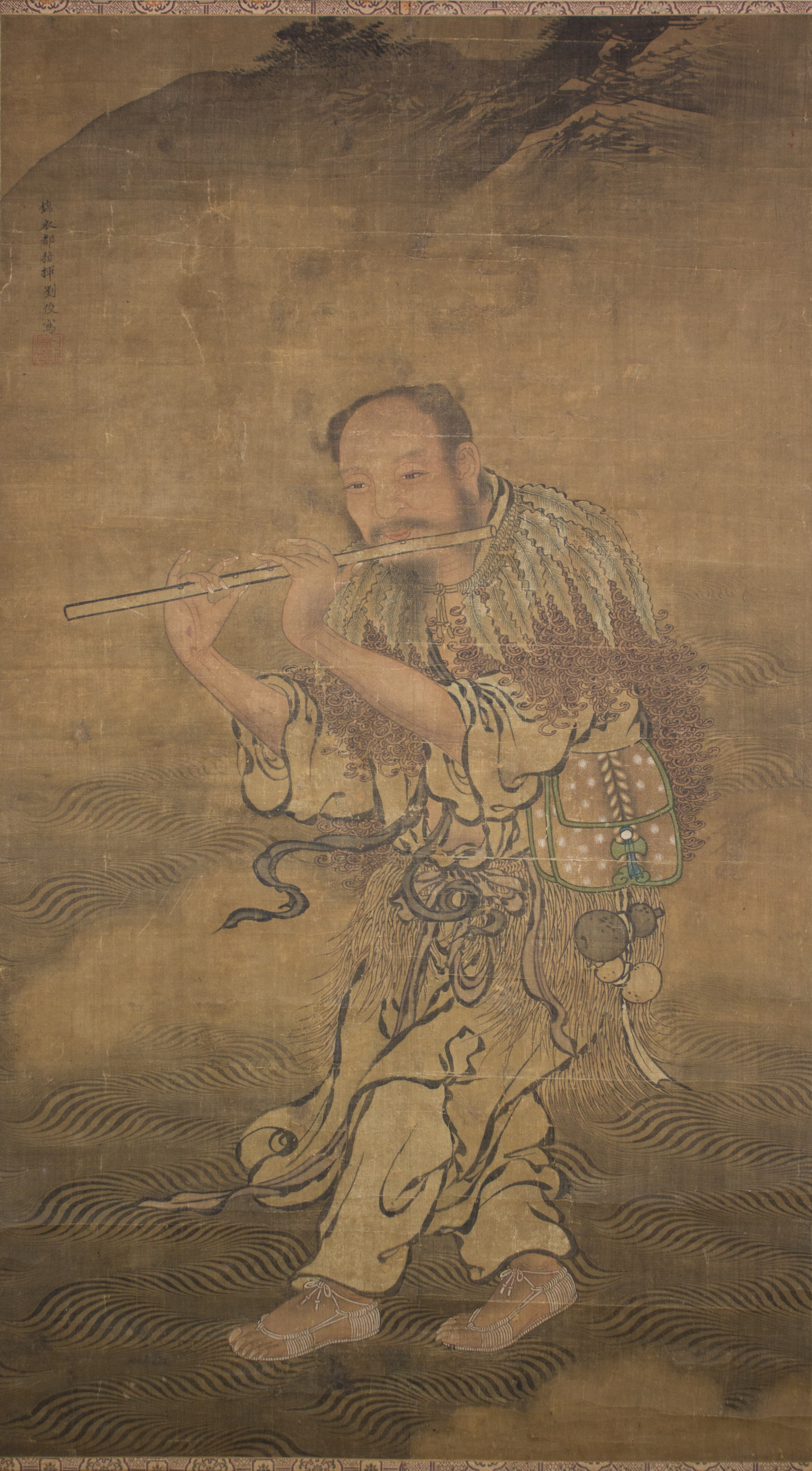 painting of a man playing a bamboo flute